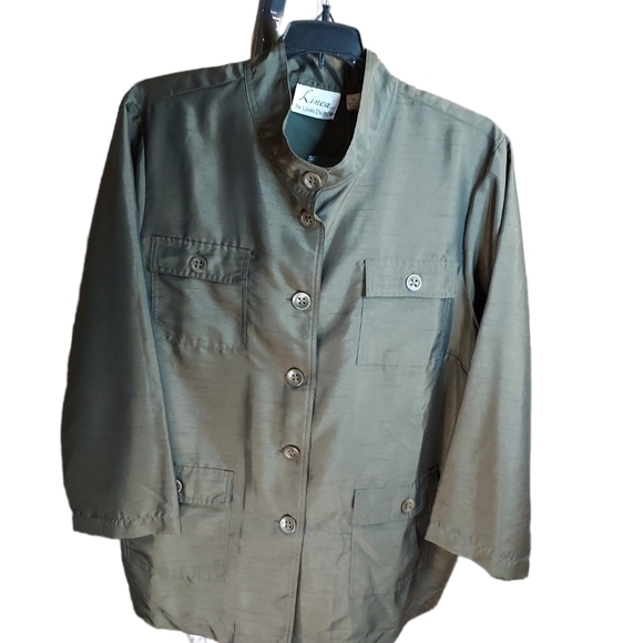 Linea By Louis Dell'olio 2X NWOT Jacket top with belt,pockets olive linen look - Picture 3 of 13